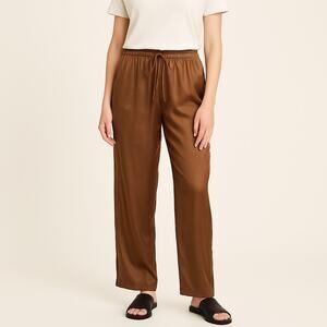 Treasure & Bond Satin Wide Leg Pants Brown Copper Drawstring Women’s M